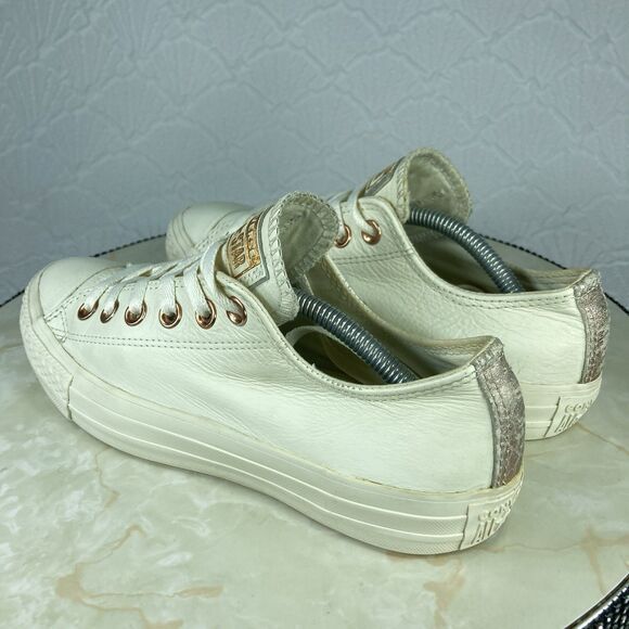 Converse CTAS Sneakers Women Sz 7 Cream All Leather Low Top Limited Edition Shoe - Picture 7 of 11